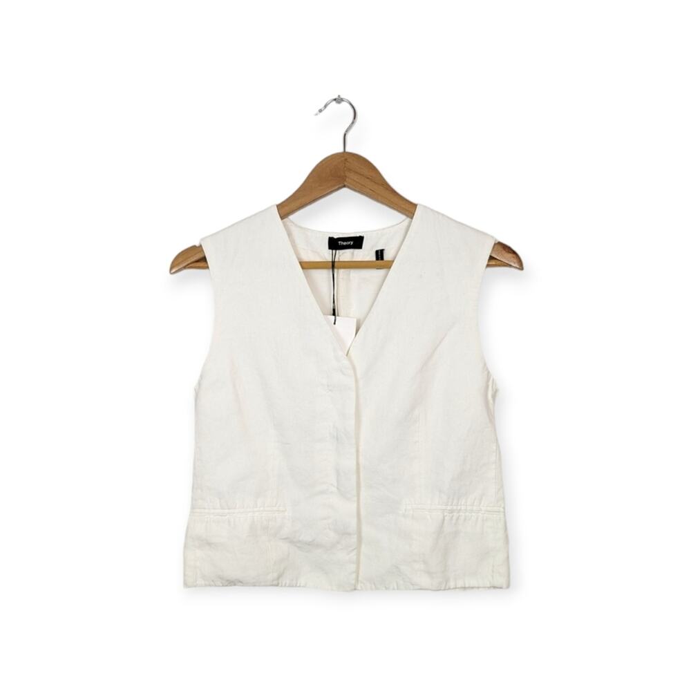 NWT Theory Off White Galena Linen Slim Button Front Vest